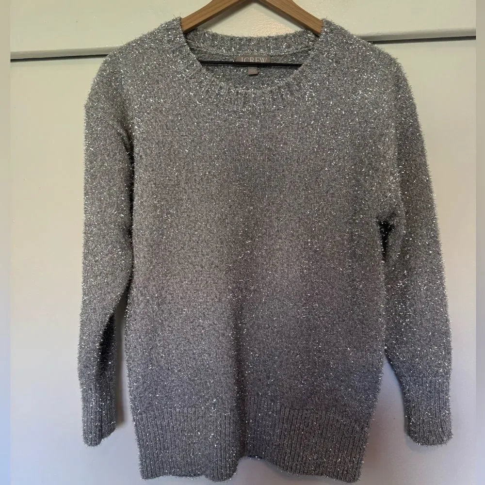 J. Crew Silver Gray Sparkle Crew Neck Sweater XS